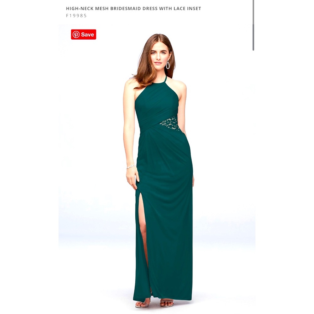 David’s Bridal High Neck Mesh Gem Bridesmaid Dress